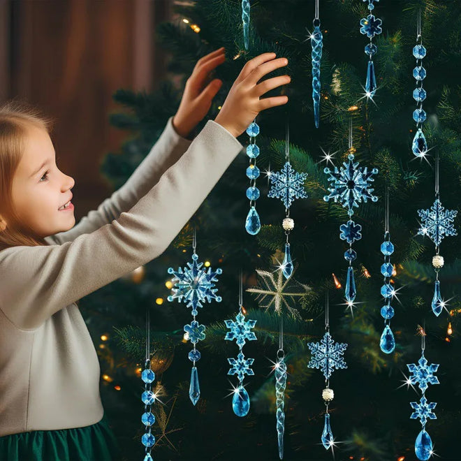 Clear & Blue Hanging Ice Sickle Snowflake Ornaments