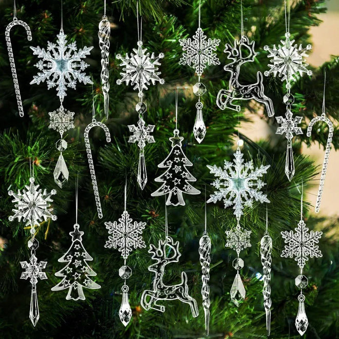 Clear & Blue Hanging Ice Sickle Snowflake Ornaments
