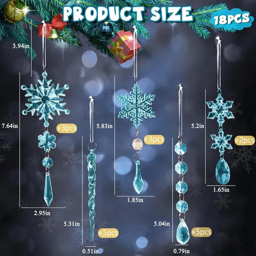 Clear & Blue Hanging Ice Sickle Snowflake Ornaments