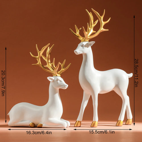 White & Gold Reindeer Holiday Table Figurine Statues