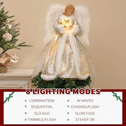 Christmas Angel Tree Topper with 8 Lights Modes