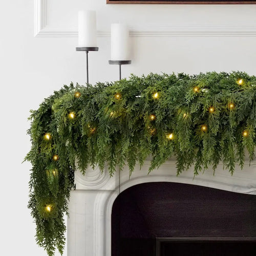 Green Faux Pine 9 ft Lit Christmas Tree Garland - 2Pcs