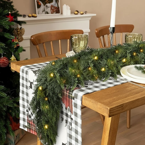 Green Faux Pine 9 ft Lit Christmas Tree Garland - 2Pcs