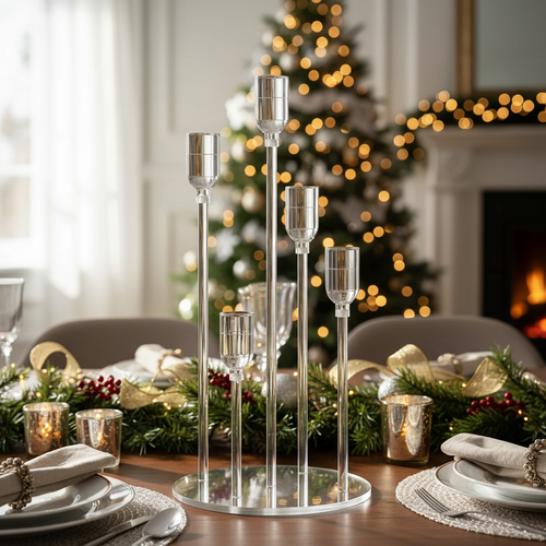 Minimalist Clear Acrylic LED Candelabra Centerpiece