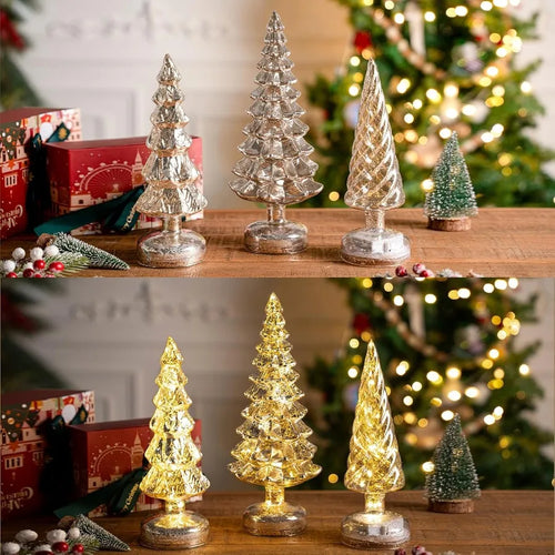 Set of 3 Mercury Glass Christmas Tree Tabletop Figurines