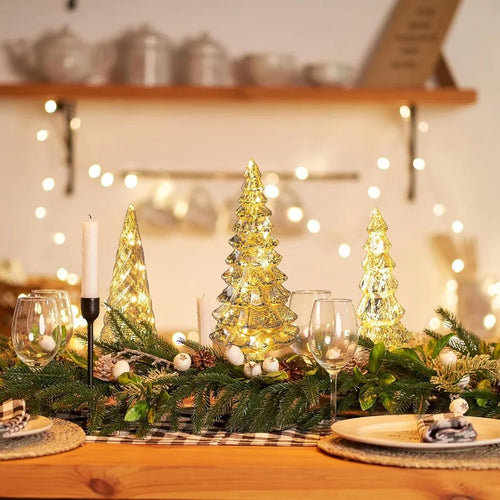 Set of 3 Mercury Glass Christmas Tree Tabletop Figurines