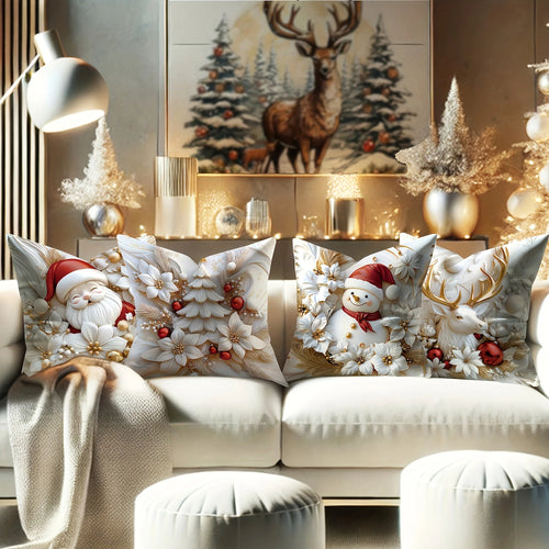 White Background Santa Christmas Throw Pillow Covers Set