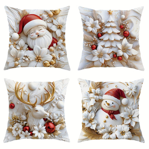 White Background Santa Christmas Throw Pillow Covers Set