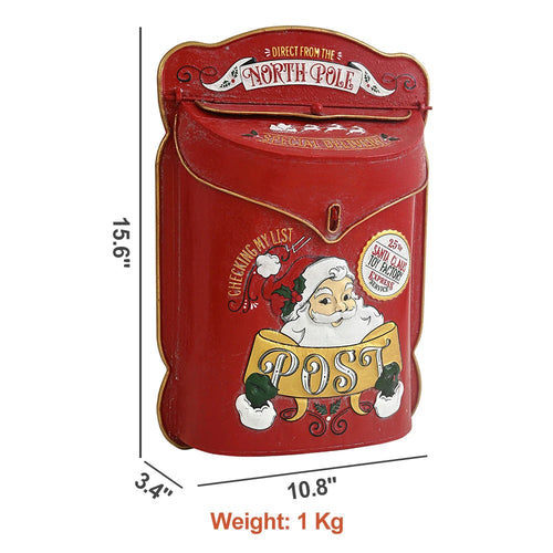 Vintage Wall-Mounted Santa Tin Christmas Mailbox