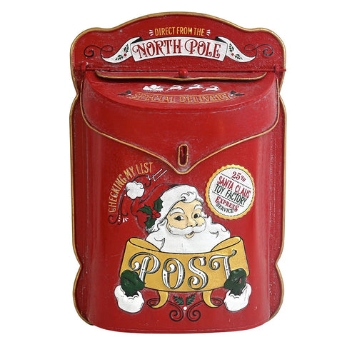 Vintage Wall-Mounted Santa Tin Christmas Mailbox