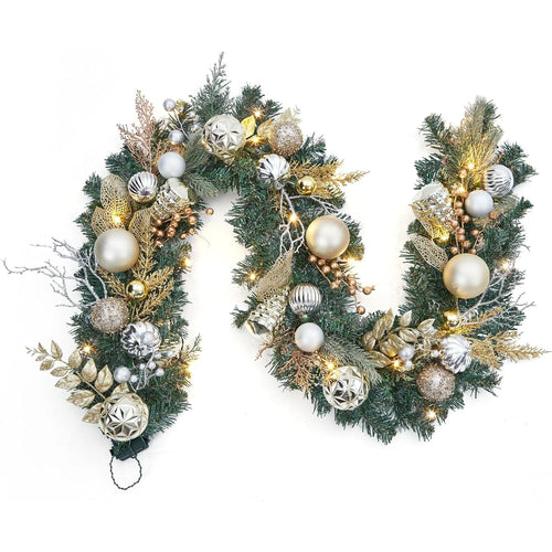 Green Pre-Lit Artificial Christmas Garland with Ornaments