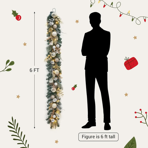 Green Pre-Lit Artificial Christmas Garland with Ornaments