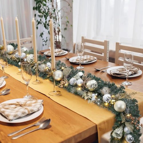 Green Pre-Lit Artificial Christmas Garland with Ornaments