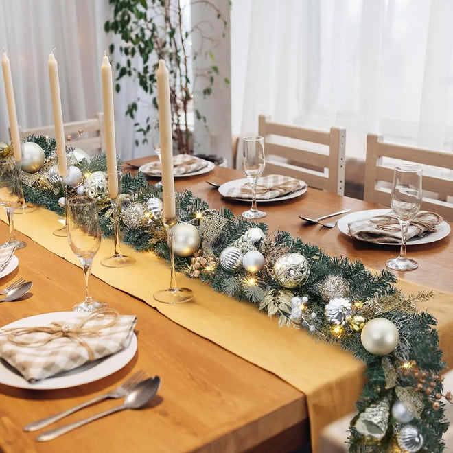 Green Pre-Lit Artificial Christmas Garland with Ornaments