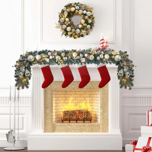 Green Pre-Lit Artificial Christmas Garland with Ornaments