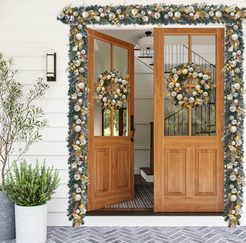 Green Pre-Lit Artificial Christmas Garland with Ornaments