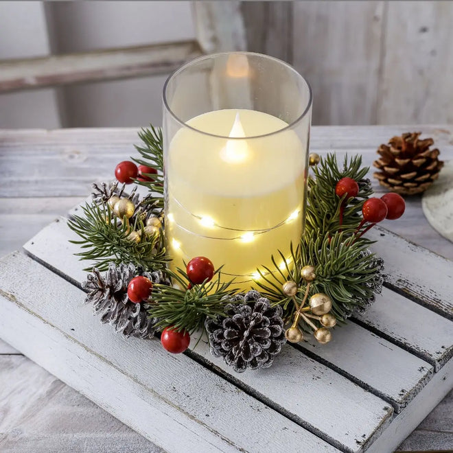 Artificial Pinecone & Berry Christmas Candle Wreaths