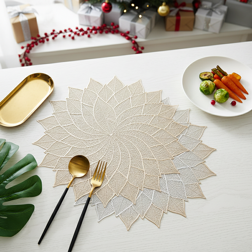 Holiday Metallic Flower Round Table Placemat