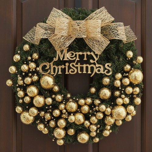 Rattan Christmas Garland Metallic Ornament Wreath