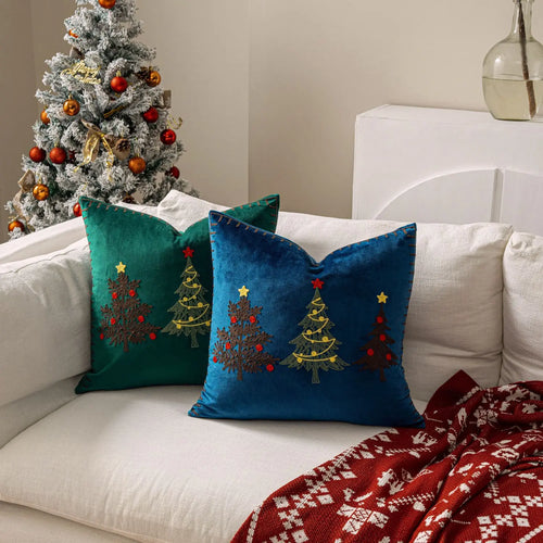 Velvet Embroidered Christmas Tree Throw Pillow Covers