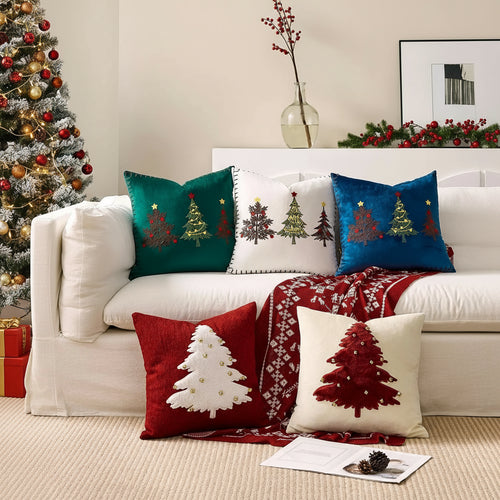 Velvet Embroidered Christmas Tree Throw Pillow Covers
