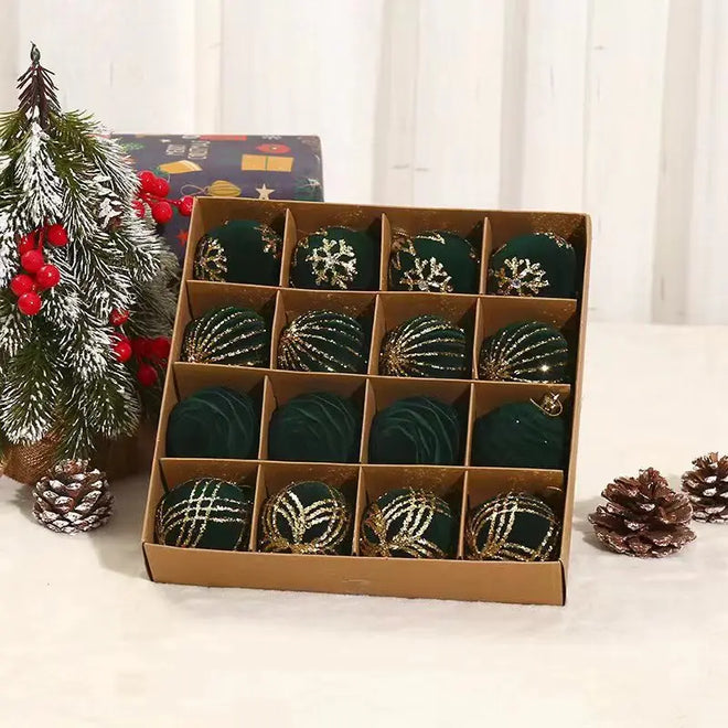 Flocked 6cm Round Christmas Tree Ornaments