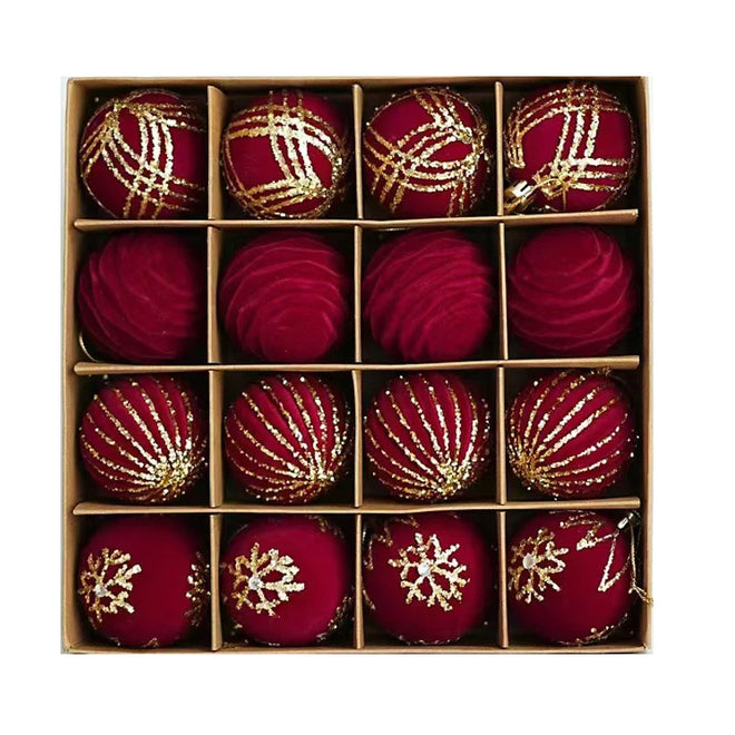 Flocked 6cm Round Christmas Tree Ornaments