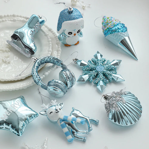 Assorted Large Blue Sparkle Cartoon Tree Ornaments