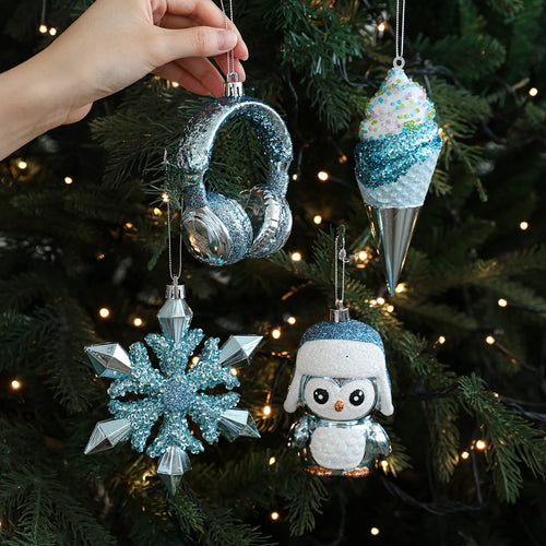 Assorted Large Blue Sparkle Cartoon Tree Ornaments