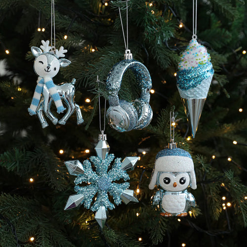 Assorted Large Blue Sparkle Cartoon Tree Ornaments