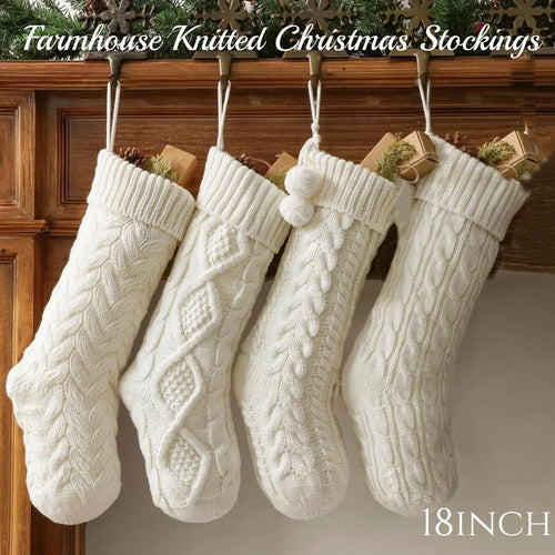 Rustic Cable Knit Fireplace Holiday Stockings Set