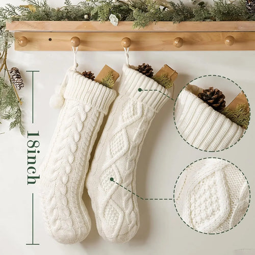 Rustic Cable Knit Fireplace Holiday Stockings Set