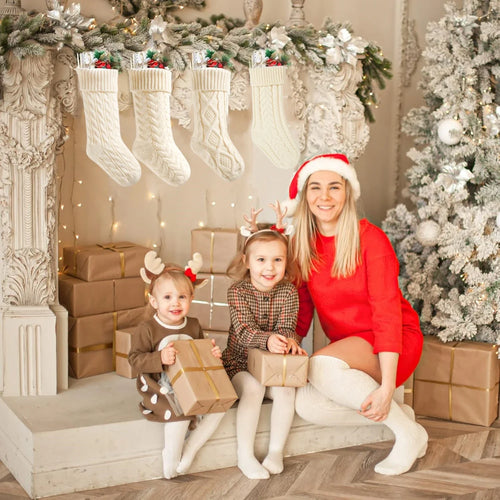 Rustic Cable Knit Fireplace Holiday Stockings Set