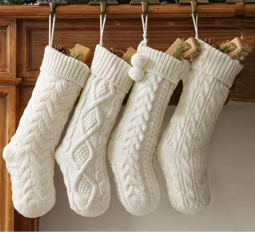 Rustic Cable Knit Fireplace Holiday Stockings Set
