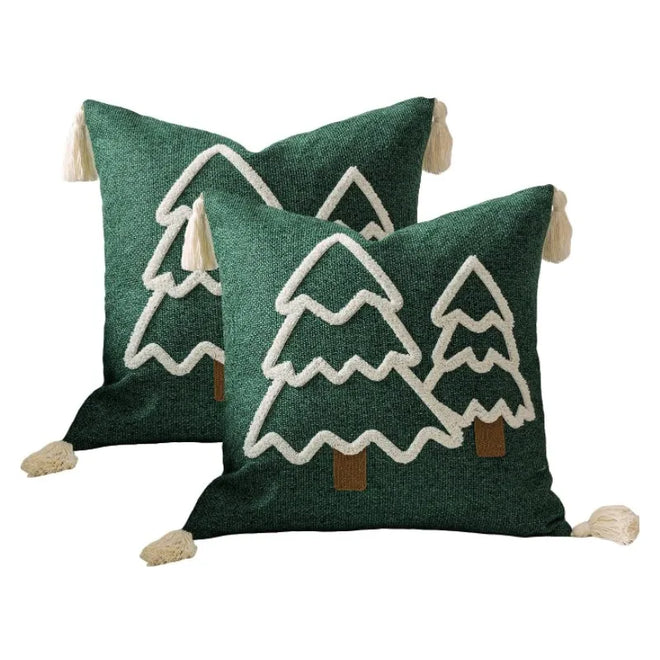 Green Christmas Tree Tweed Throw Pillow Cover Set of 2