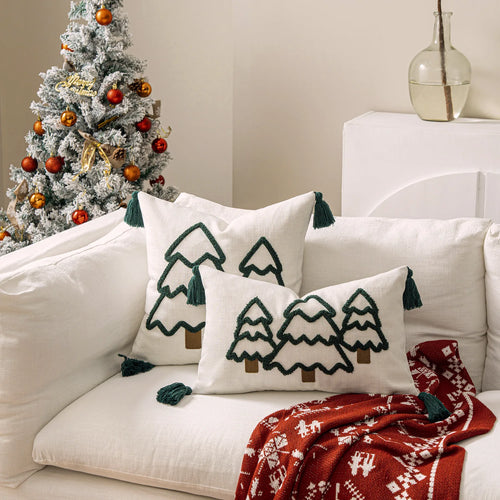 Green Christmas Tree Tweed Throw Pillow Cover Set of 2