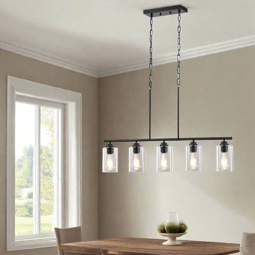 Clear Glass 5-Bulb Metal Chain Island Pendant Lighting - The Finishing Touch Decor