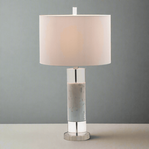 Cylindrical Marble & Acrylic White Drum Lamp - The Finishing Touch Decor