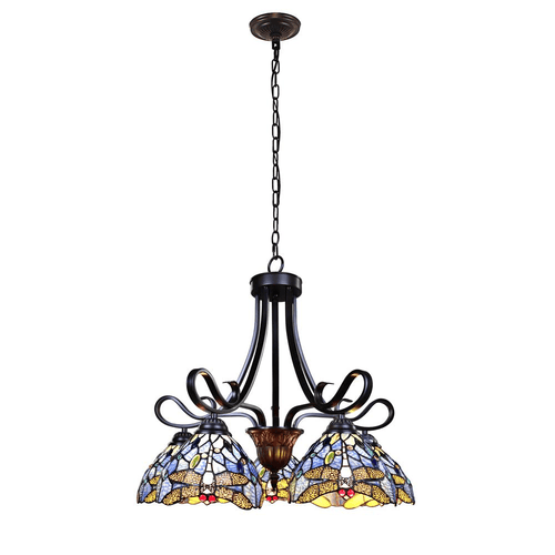 Bronze Tiffany Style Dragonfly Pattern Glass Chandelier - The Finishing Touch Decor