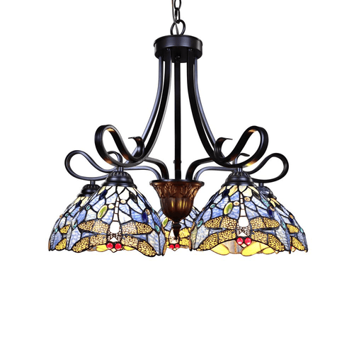 Bronze Tiffany Style Dragonfly Pattern Glass Chandelier - The Finishing Touch Decor