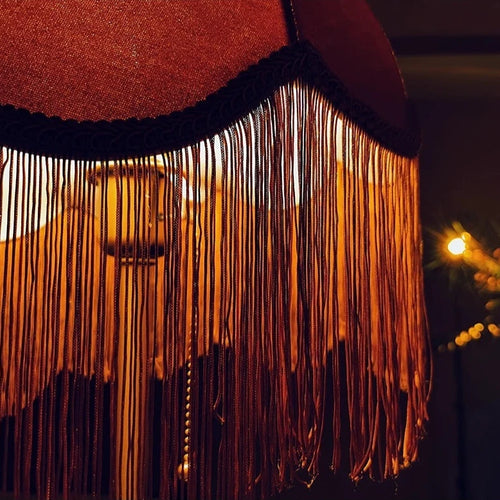 Retro Italian Style Caramel Velvet Handmade Lampshade with Tassels - The Finishing Touch Decor