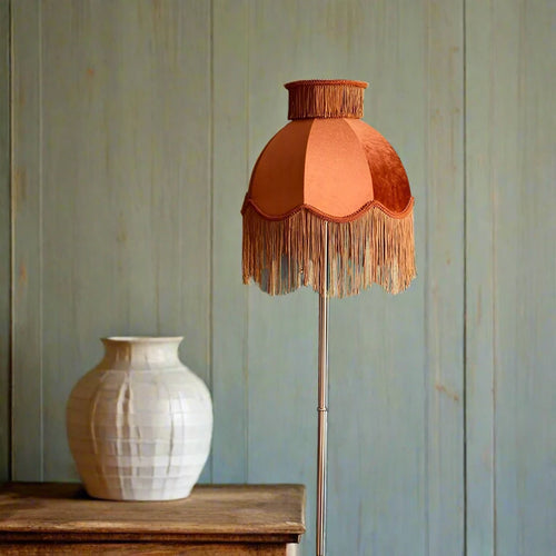 Retro Italian Style Caramel Velvet Handmade Lampshade with Tassels - The Finishing Touch Decor