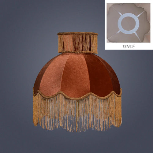 Retro Italian Style Caramel Velvet Handmade Lampshade with Tassels - The Finishing Touch Decor