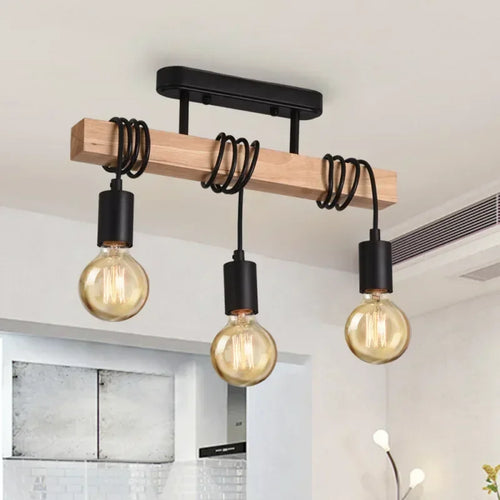 Industrial Winding Cord Wood Ceiling Pendant Chandelier - The Finishing Touch Decor