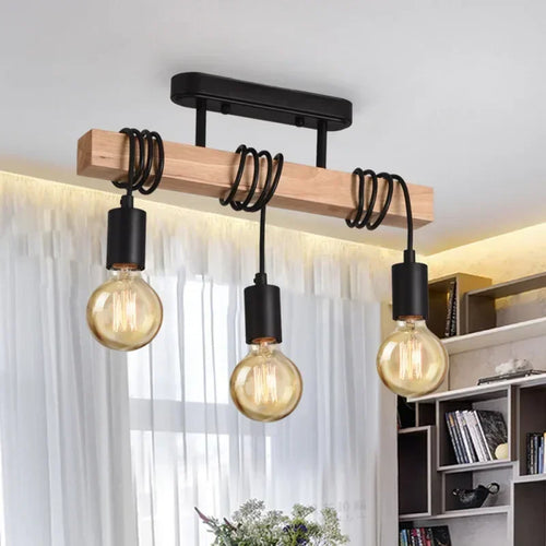 Industrial Winding Cord Wood Ceiling Pendant Chandelier - The Finishing Touch Decor