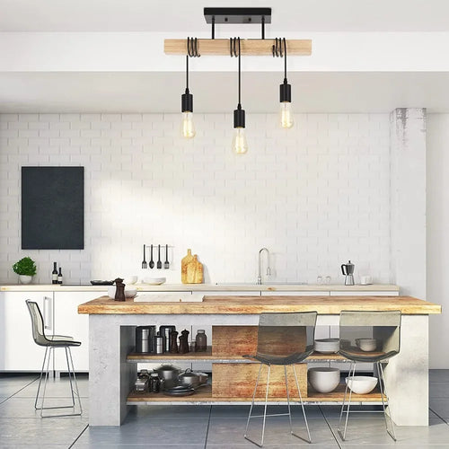 Industrial Winding Cord Wood Ceiling Pendant Chandelier - The Finishing Touch Decor
