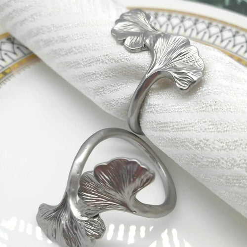 Ginkgo Leaf Rose Gold Silver Handmade Metal Napkin Ring Buckles - The Finishing Touch Decor