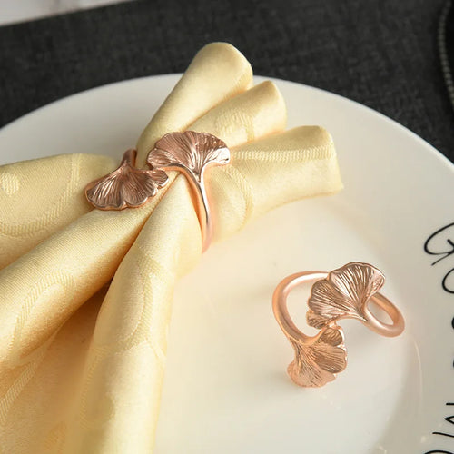 Ginkgo Leaf Rose Gold Silver Handmade Metal Napkin Ring Buckles - The Finishing Touch Decor