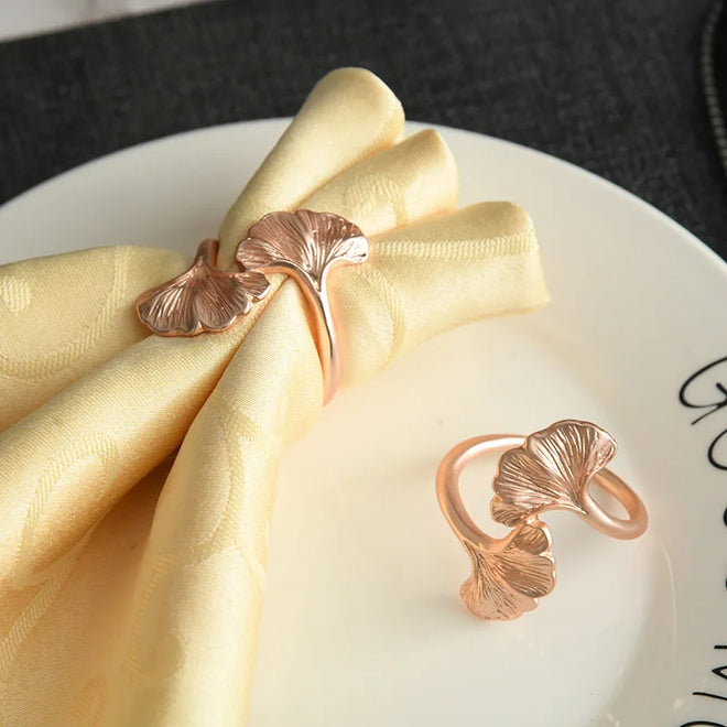 Ginkgo Leaf Rose Gold Silver Handmade Metal Napkin Ring Buckles - The Finishing Touch Decor