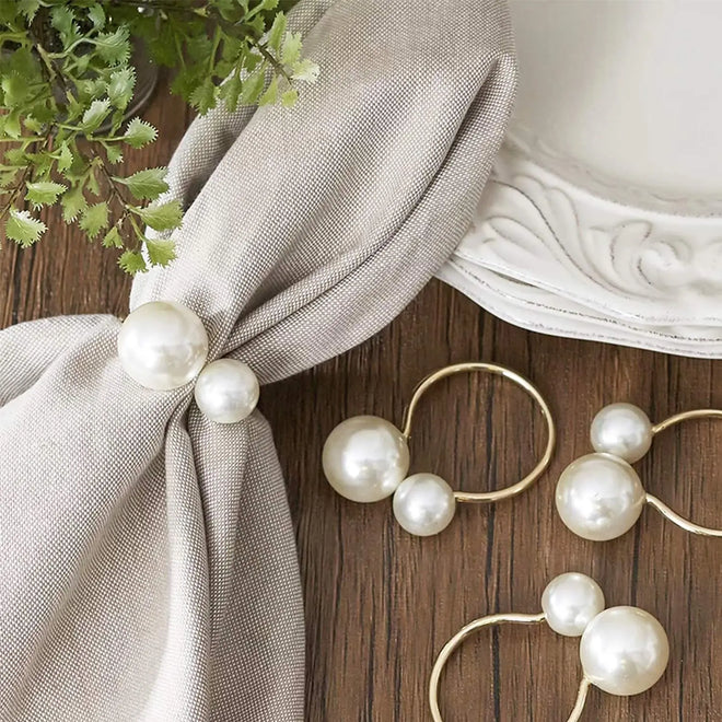 Highlighted Huge Pearl U-Shaped Napkin Holders Rings - 6PCS - The Finishing Touch Decor